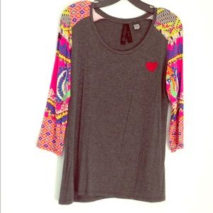 L Desigual Scoop Neck Jersey Top Heart Colorful